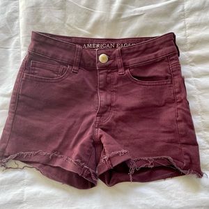 American eagle outfitters high waisted jean shorts. Color is maroon.